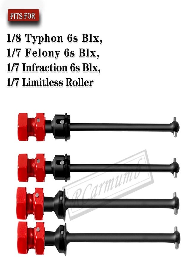 Rcarmumb RC Drive Shaft CVD Axles Upgrades Part for 1/8 Typhon 6s, 1/7 Felony Limitless Roller Infraction 6s Blx，Steel Front Rear 4PCS Driveshafts w/17mm Wheel Hex Hub Hops Up,Red - Image 2